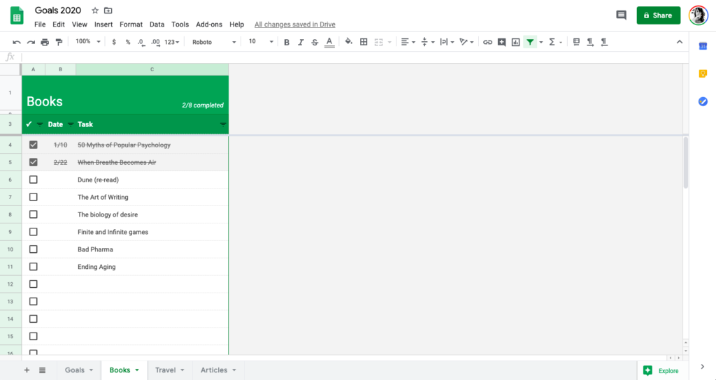 Google Sheets Life Dashboard