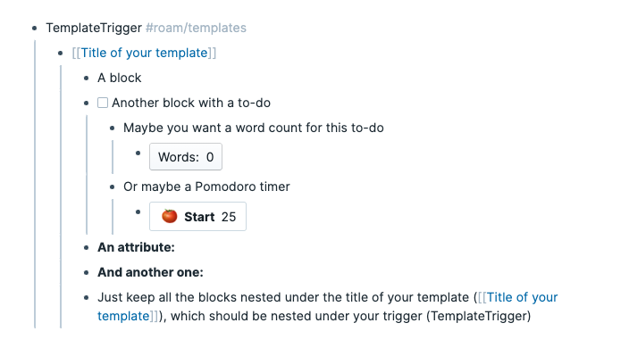 Templates Roam Research - Getting Started with Template Trigger and Title of Template