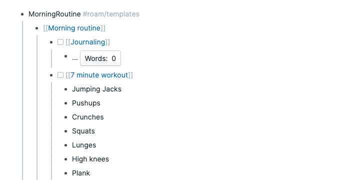 Morning routine template in Roam Research