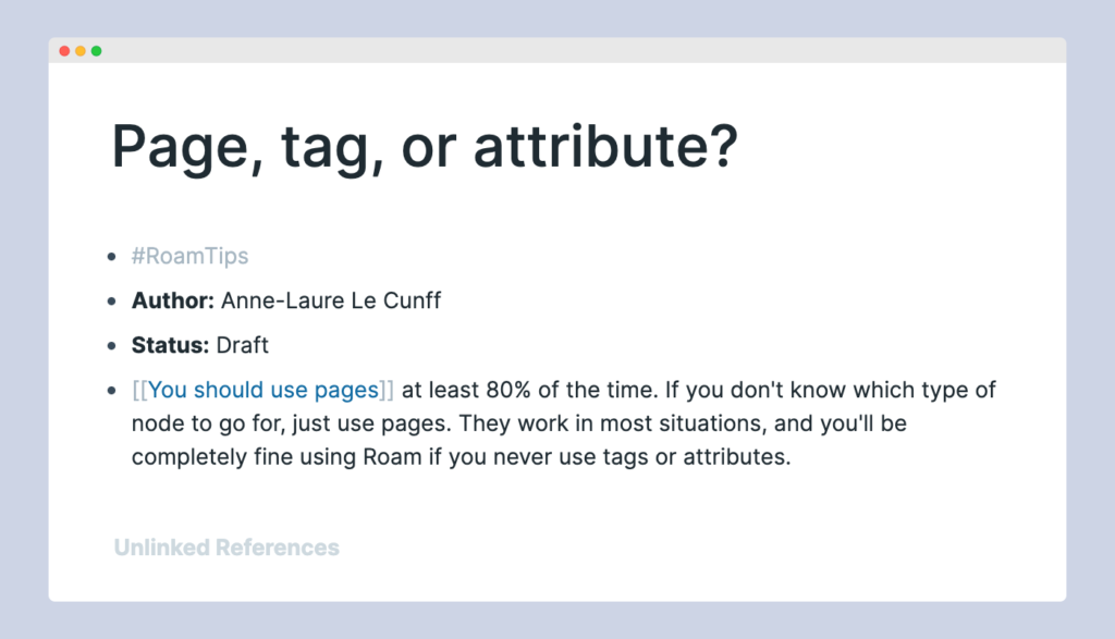 Page, tag or attribute in Roam Research