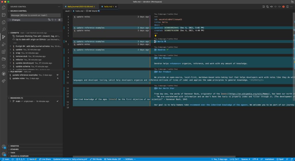 Dendron Git integration