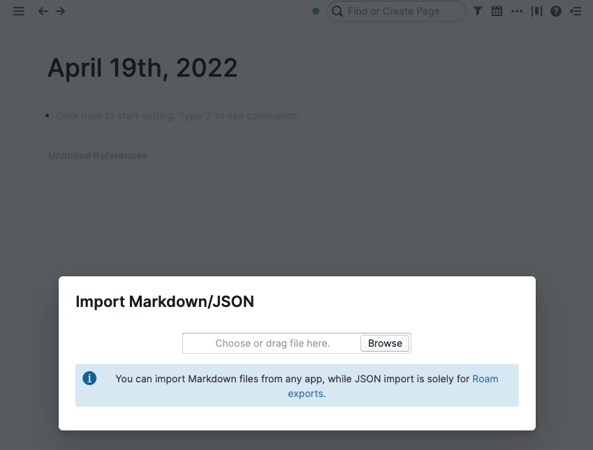 Importing your notes via Markdown/JSON