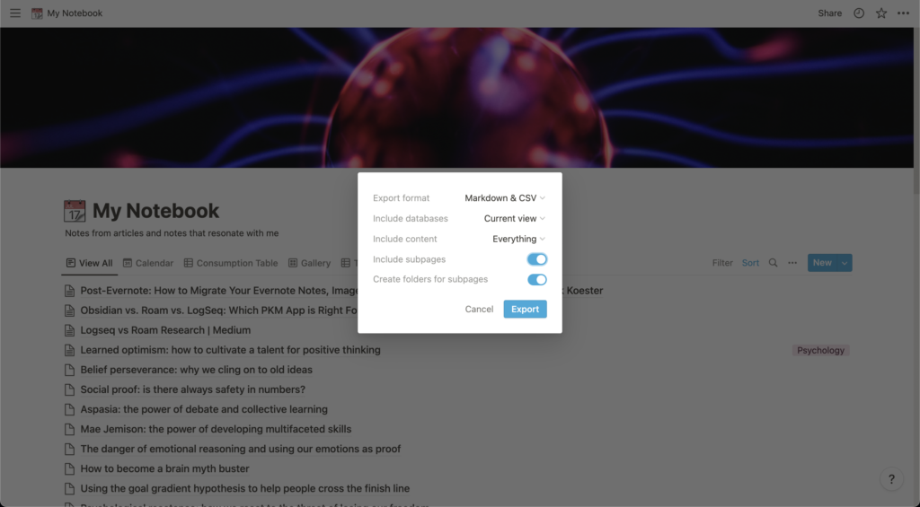 Exporting your notes in Notion