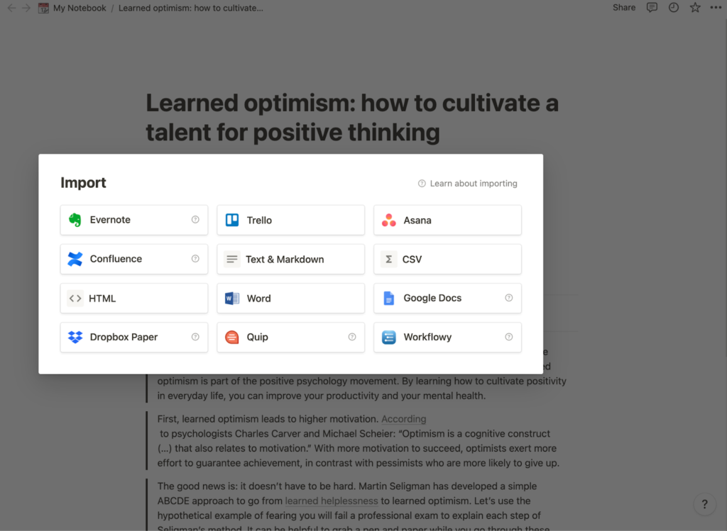 Import your notes from Workflowy into Notion